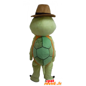 Mascotte groene schildpad en oranje, met een cowboyhoed - MASFR24115 - Turtle Mascottes