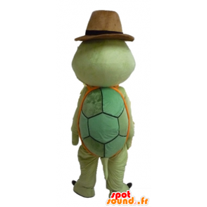 Mascot green turtle and orange, with a cowboy hat - MASFR24115 - Mascots turtle