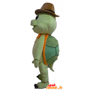 Mascotte groene schildpad en oranje, met een cowboyhoed - MASFR24115 - Turtle Mascottes