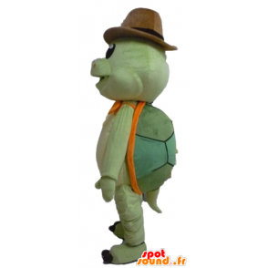 Mascot green turtle and orange, with a cowboy hat - MASFR24115 - Mascots turtle