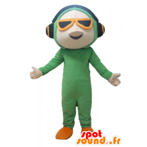 Homem Mascot no terno verde, com fones de ouvido - MASFR24116 - Mascotes homem