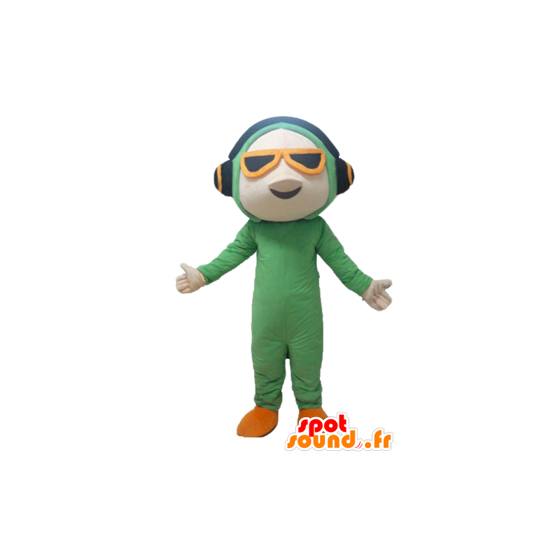 Homem Mascot no terno verde, com fones de ouvido - MASFR24116 - Mascotes homem