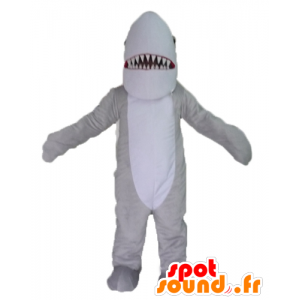 Maskotti harmaa ja valkoinen hai, realistinen ja vaikuttava - MASFR24117 - maskotteja Shark