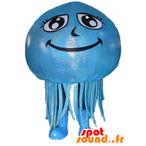 Maskotti sininen meduusa ja jättiläinen hymyillen - MASFR24118 - Maskotteja meressä