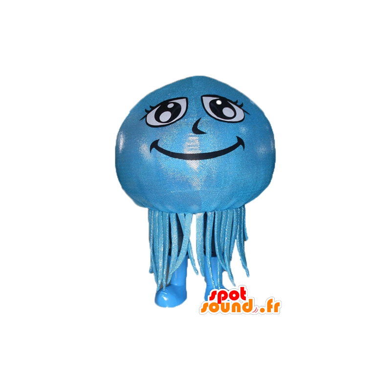 Maskotti sininen meduusa ja jättiläinen hymyillen - MASFR24118 - Maskotteja meressä