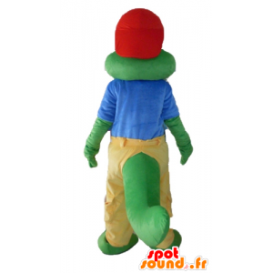 Mascotte de crocodile vert habillé en jaune et bleu - MASFR24120 - Mascotte de crocodiles