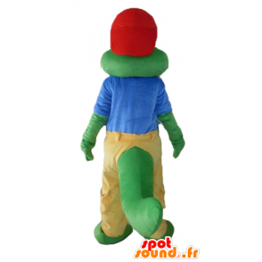 Groene krokodil mascotte gekleed in geel en blauw - MASFR24120 - Mascot krokodillen