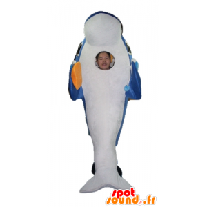 Blue Dolphin Mascot ja valkoinen jättiläinen ja hyvin realistinen - MASFR24121 - Dolphin Mascot