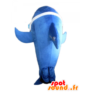 Mascotte de dauphin bleu et blanc, géant et très réaliste - MASFR24121 - Mascottes Dauphin