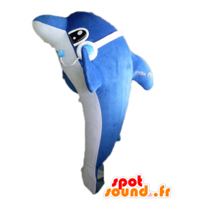 Mascotte de dauphin bleu et blanc, géant et très réaliste - MASFR24121 - Mascottes Dauphin