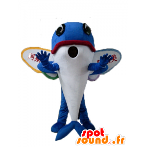 Flygande fiskmaskot, blå delfin, med vingar - Spotsound maskot