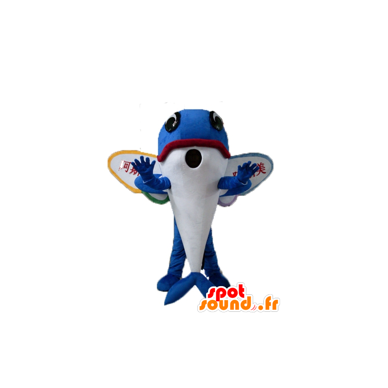 Flygande fiskmaskot, blå delfin, med vingar - Spotsound maskot