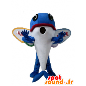 Flying fish mascot, blue dolphin with wings - MASFR24122 - Mascot Dolphin