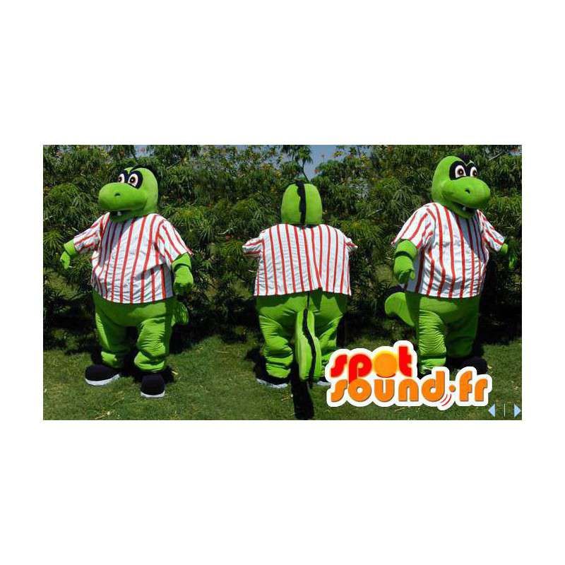 Green dragon mascot t-shirt with stripes - MASFR006618 - Dragon mascot