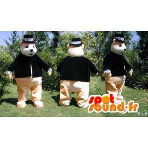 Beige bear mascot dressed in black suit - MASFR006619 - Bear mascot