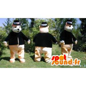 Mascote urso bege vestido em um terno preto - MASFR006619 - mascote do urso