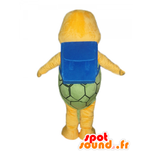 Mascotte de tortue orange et verte, avec un cartable bleu - MASFR24130 - Mascottes Tortue