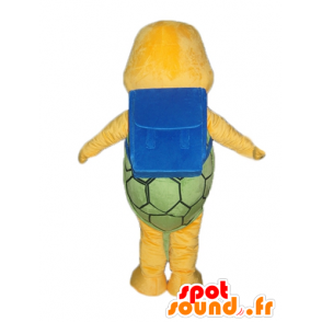 Mascot oranje en groene schildpad met een blauwe schooltas - MASFR24130 - Turtle Mascottes