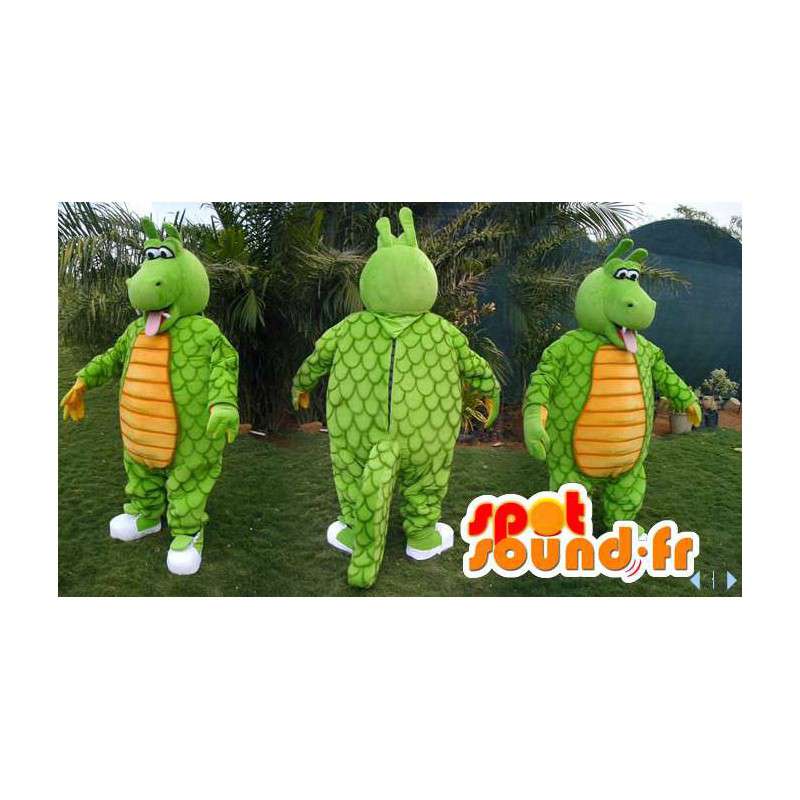 Groene en gele draak met schubben Mascot - MASFR006620 - Dragon Mascot