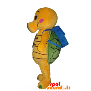 Maskot oranžové a zelené želvy s modrým schoolbag - MASFR24130 - želva Maskoti