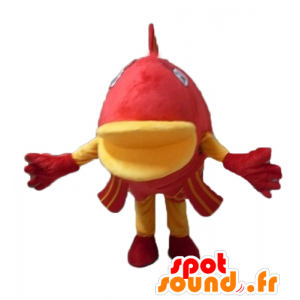 Reusachtige vis mascotte, rood en geel, zeer indrukwekkend - MASFR24132 - Fish Mascottes