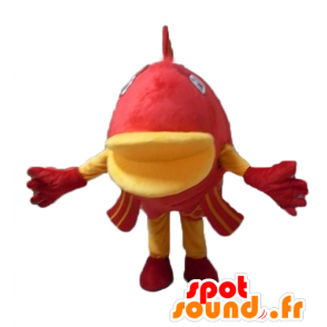 Reusachtige vis mascotte, rood en geel, zeer indrukwekkend - MASFR24132 - Fish Mascottes