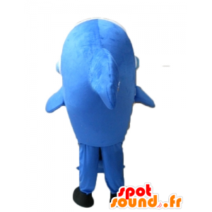 青と白のイルカのマスコット、ヘッドフォン付き-MASFR24133-イルカのマスコット