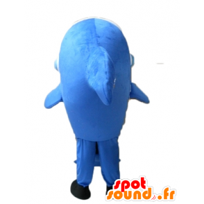 Mascotte de dauphin bleu et blanc, avec un casque audio - MASFR24133 - Mascottes Dauphin