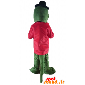 Mascota del cocodrilo verde con una chaqueta roja y un acordeón - MASFR24134 - Mascota de cocodrilos