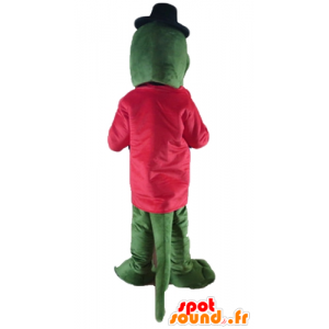 Zelený krokodýl maskot s červeným pláštěm a harmoniky - MASFR24134 - maskot krokodýli
