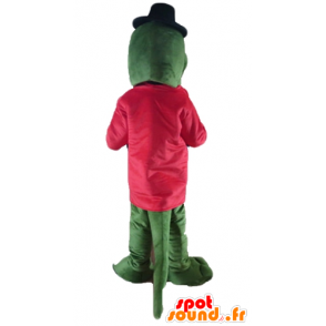 赤いジャケットとアコーディオンが付いた緑のワニのマスコット-MASFR24134-ワニのマスコット
