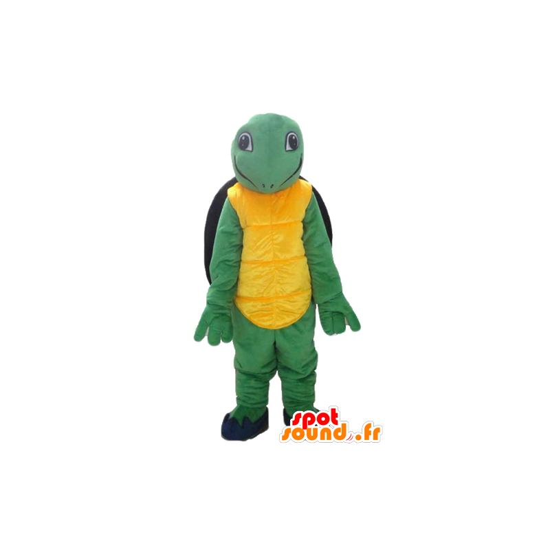 Mascot, gelb, grün und schwarze Schildkröte, freundlich und lächelnd - MASFR24135 - Maskottchen-Schildkröte