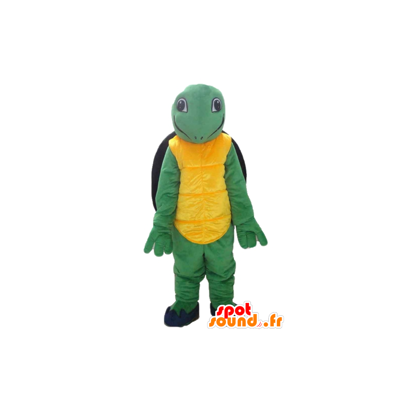 Mascotte gialla tartaruga verde e nero, cordiale e sorridente - MASFR24135 - Tartaruga mascotte