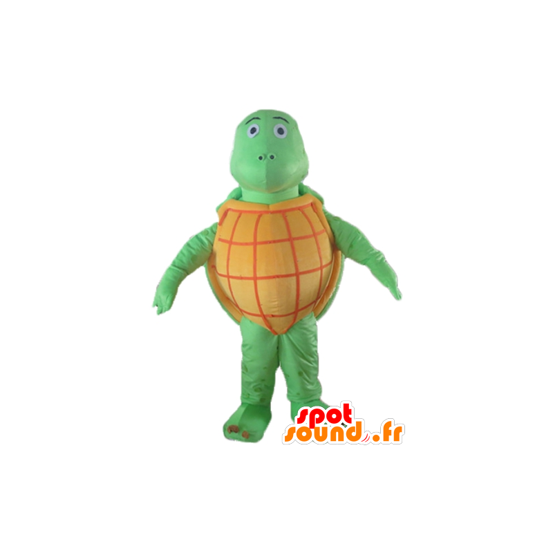 Mascot orange and green turtle, all round, very successful - MASFR24136 - Mascots turtle