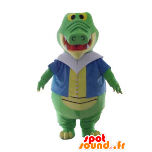 Grønn og gul krokodille maskot, med farget vest - MASFR24139 - Mascot krokodiller