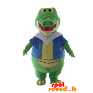 Mascotte de crocodile vert et jaune, avec un gilet coloré - MASFR24139 - Mascotte de crocodiles