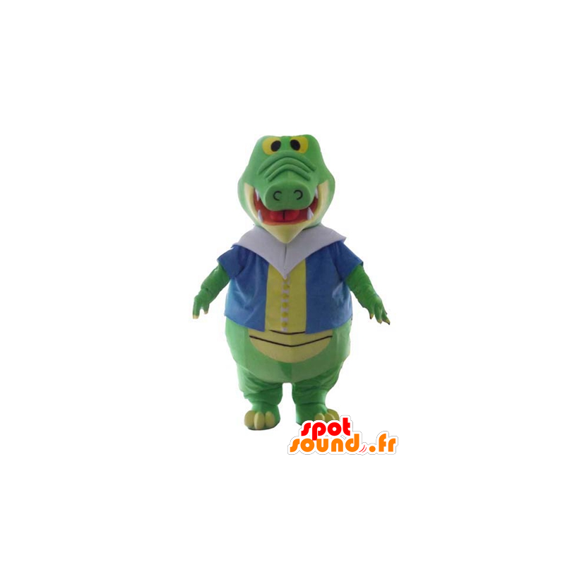 Mascotte de crocodile vert et jaune, avec un gilet coloré - MASFR24139 - Mascotte de crocodiles