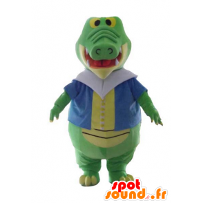 Groen en geel krokodil mascotte, met gekleurde vest - MASFR24139 - Mascot krokodillen