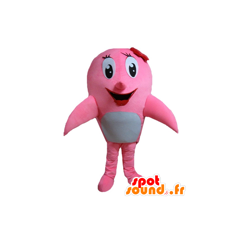 Mascotte de dauphin rose et blanc, de baleine - MASFR24141 - Mascottes Dauphin