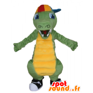 Grüne und gelbe Krokodil Maskottchen, mit einer Kappe - MASFR24143 - Maskottchen der Krokodile