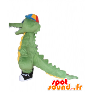 Grøn og gul krokodille maskot med hætte - Spotsound maskot