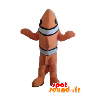 Mascotte de poisson-clown, de poisson orange, noir et blanc - MASFR24145 - Mascottes Poisson