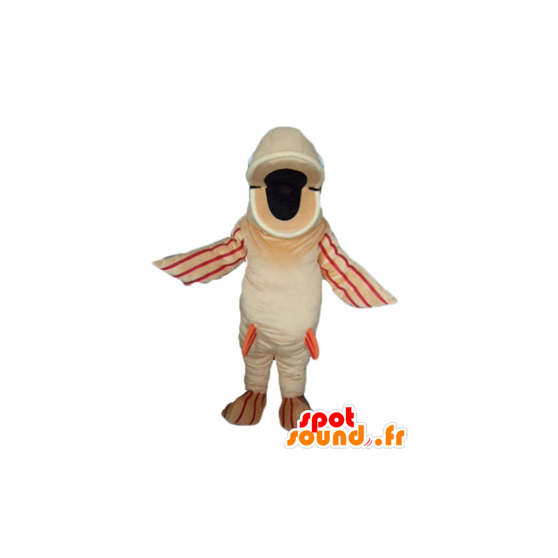 Stor fiskemaskot beige, orange og rød - Spotsound maskot kostume