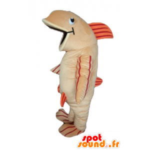 Stor fiskemaskot beige, orange og rød - Spotsound maskot kostume