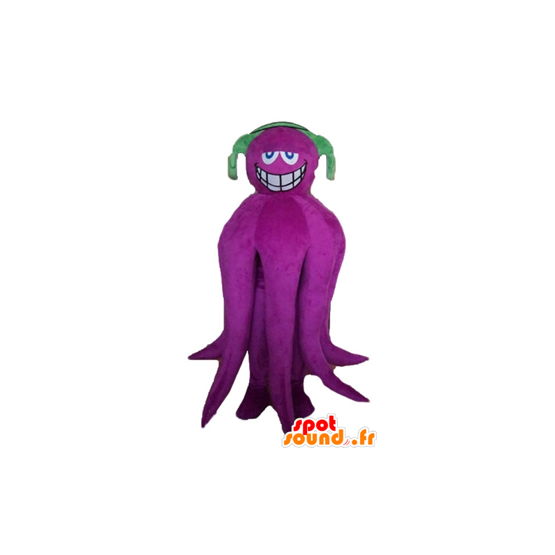 Kæmpe blæksprutte maskot, lilla med hovedtelefoner - Spotsound