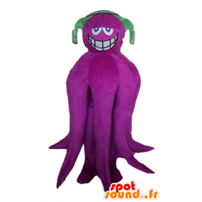 Mascotte piovra gigante, viola, con le cuffie - MASFR24147 - Mascotte dell'oceano