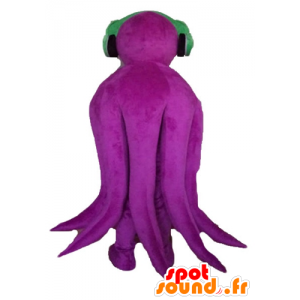 Jätte bläckfiskmaskot, lila, med hörlurar - Spotsound maskot