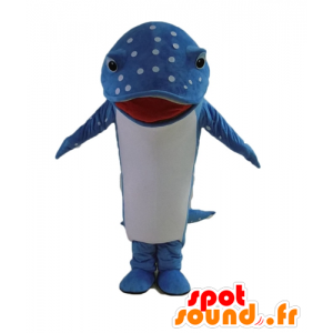 Mascotte de poisson, de dauphin bleu et blanc, à pois - MASFR24148 - Mascottes Dauphin