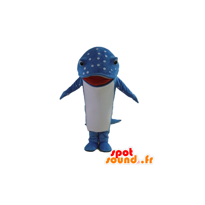 Fiskemaskot, blå og hvid delfin, prikker - Spotsound maskot
