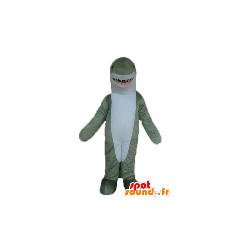 Mascotte de requin gris et blanc, réaliste et impressionnant - MASFR24149 - Mascottes Requin